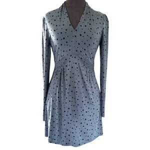 Boden Betty Dress 4 Soft Jersey Tunic Gray Blue Star Print Smocked Waist Boho